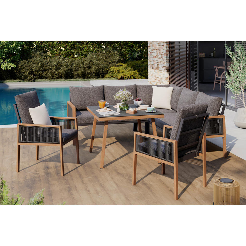 Ambia Garden JEDÁLENSKÁ TERASOVÁ SÚPRAVA 6-dielne, kov, sklo, textil