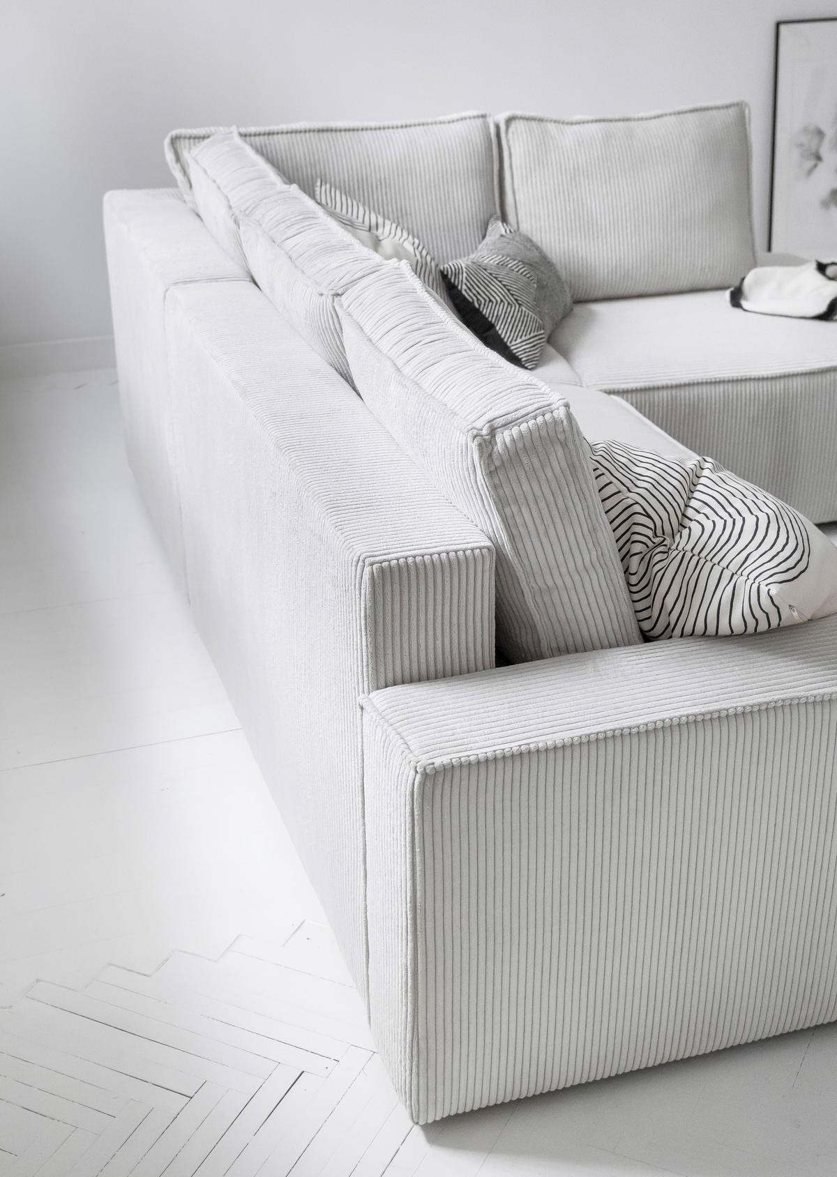 ECKSOFA Beige Cord Bettkasten, Rückenkissen  - Beige/Schwarz, Design, Kunststoff/Textil (247/194cm) - MID.YOU