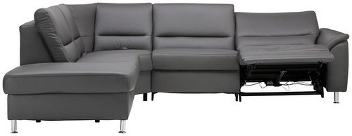 ECKSOFA in Echtleder Grau  - Alufarben/Grau, Basics, Leder/Metall (249/290cm) - Beldomo Premium