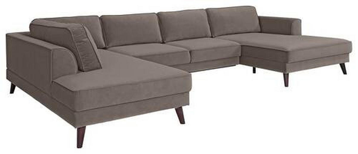 WOHNLANDSCHAFT in Velours Taupe  - Taupe/Wengefarben, Modern, Holz/Textil (201/348/169cm) - Trendmanufaktur