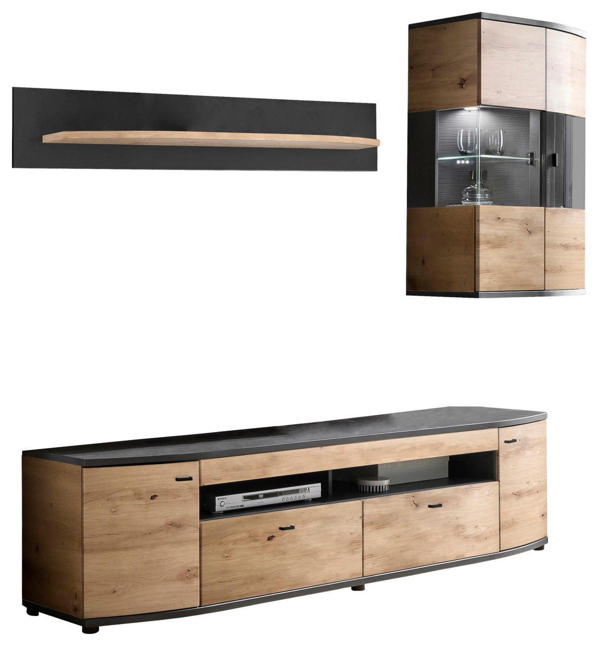 ANSAMBLU MOBILIER CAMERA DE Z in maro, gri, stejar Artisan  - maro/stejar Artisan, Lifestyle, plastic/sticlă (235/199,8/46,4cm) - Livetastic