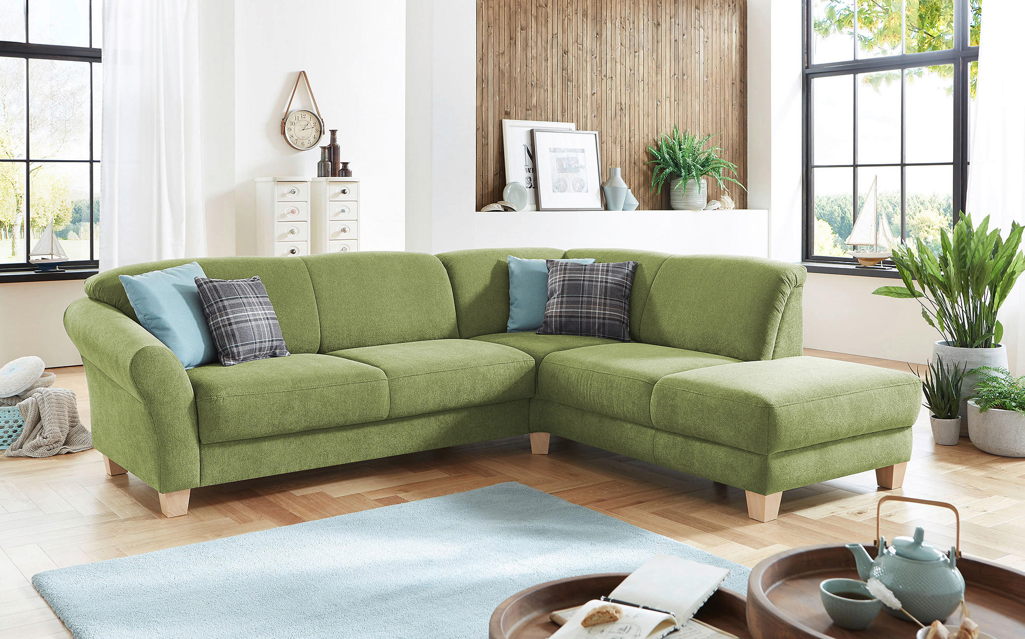 ECKSOFA in Flachgewebe Grün - Naturfarben/Grün, Konventionell, Holz/Textil (257/212cm) - Sit & More