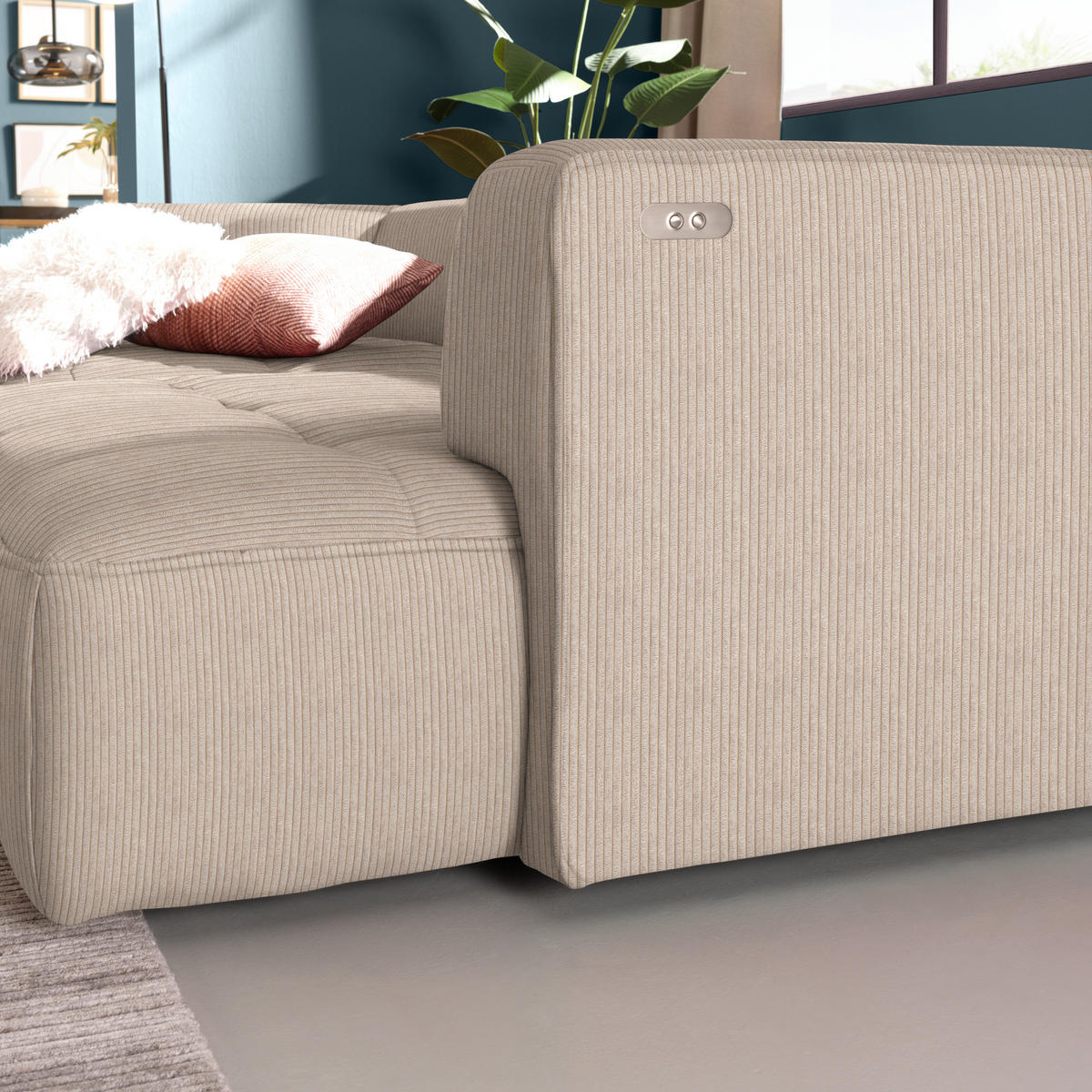 ECKSOFA Feincord Beige  - Beige/Schwarz, Design, Kunststoff/Textil (188/288cm) - Welnova