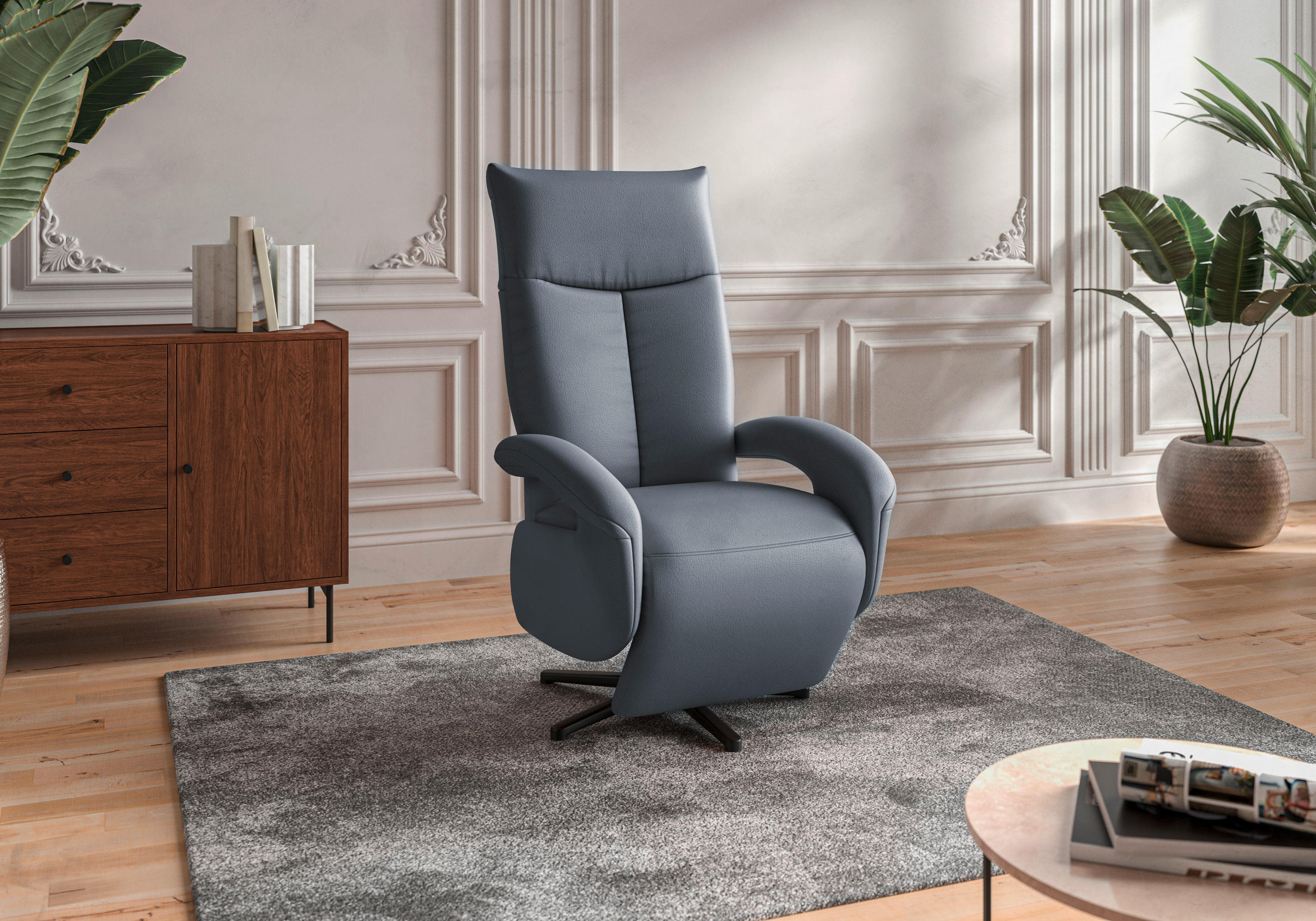 SESSEL in Echtleder Graublau - Graublau/Schwarz, Konventionell, Leder/Metall (74/112/82cm) - Sit & More