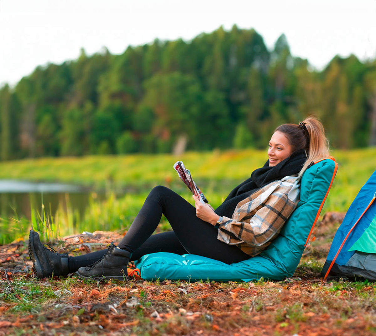 CAMPINGSESSEL - Türkis, KONVENTIONELL, Textil (52/15/128cm) - Ambia Garden