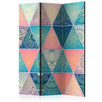 PARAVENT mit 3  Flügel - Türkis/Multicolor, Basics, Holz/Textil (135/172/3cm) - artgeist