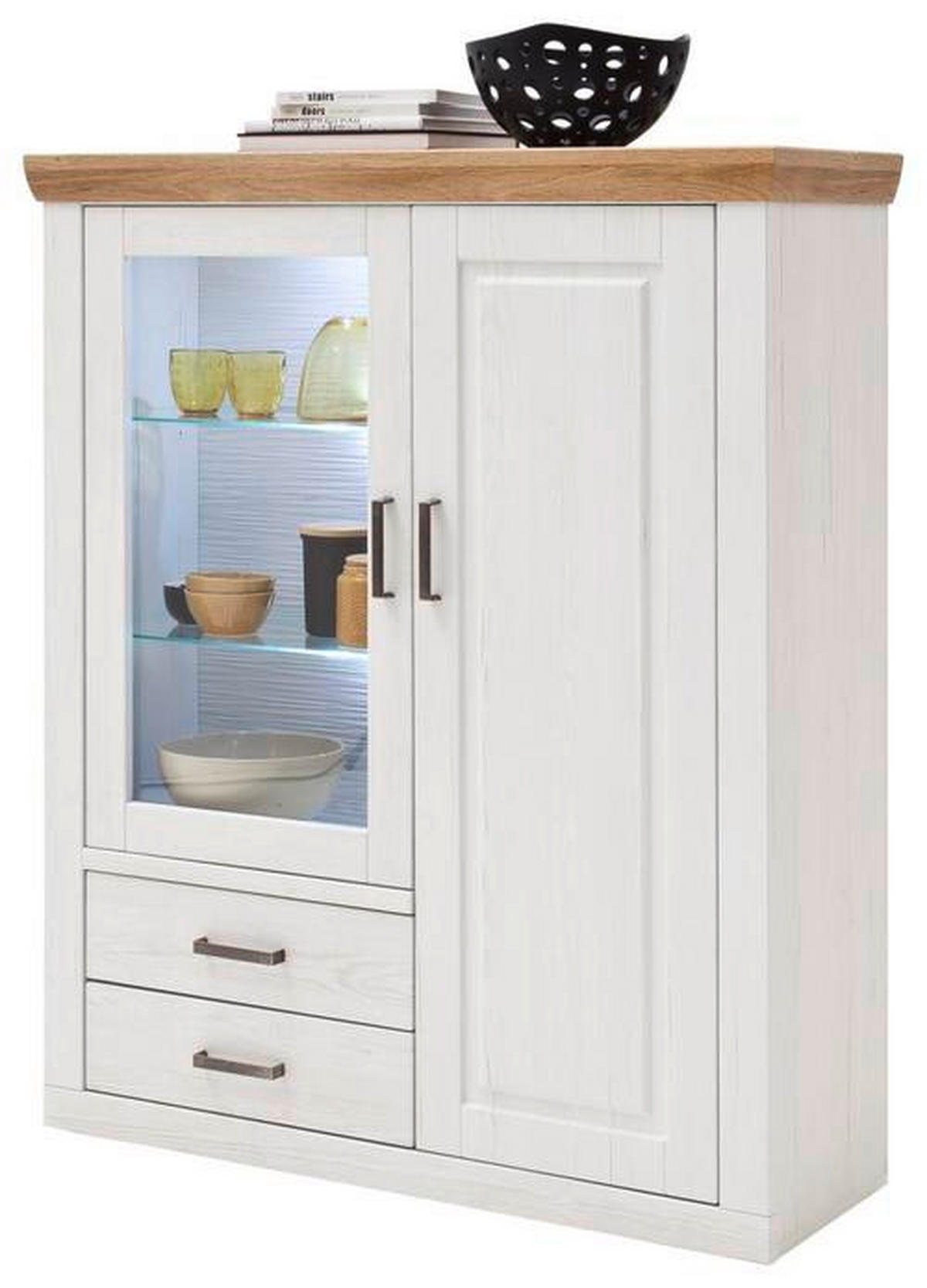 HIGHBOARD  in 118/142/40 cm  - Eichefarben/Schwarz, Lifestyle, Glas/Holzwerkstoff (118/142/40cm) - Livetastic