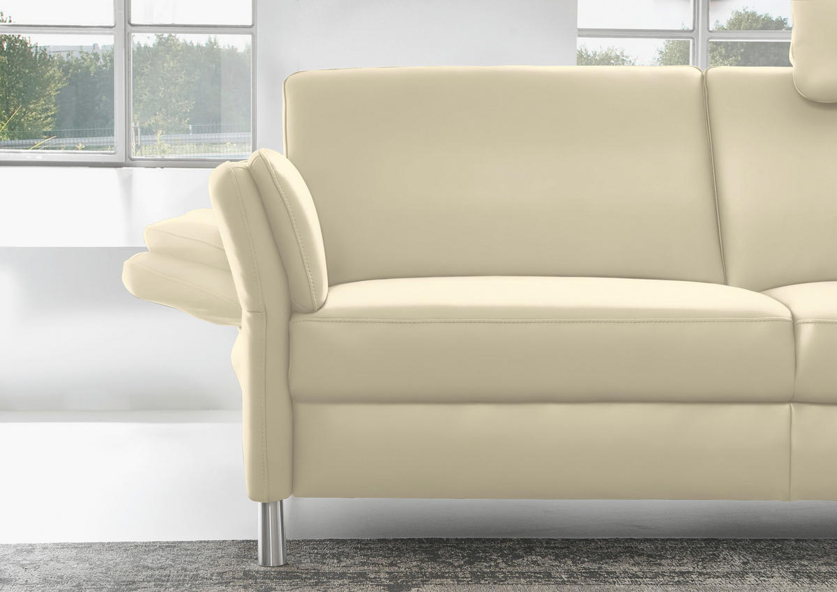 2,5-SITZER in Leder Ecru  - Ecru/Alufarben, Design, Leder/Metall (164/82/99cm) - Dieter Knoll