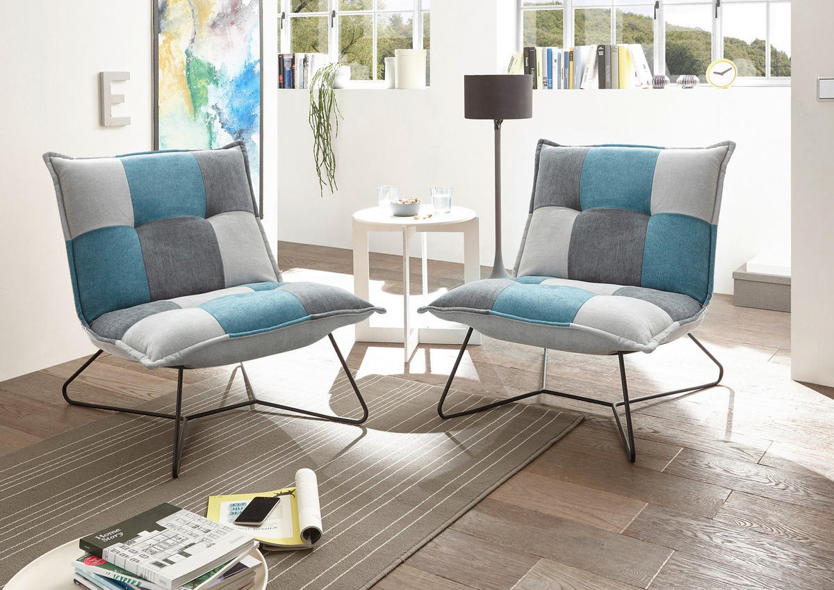 SESSEL Mikrovelours Blau, Silberfarben, Dunkelgrau    - Blau/Dunkelgrau, Basics, Textil/Metall (69/76/86cm) - MID.YOU