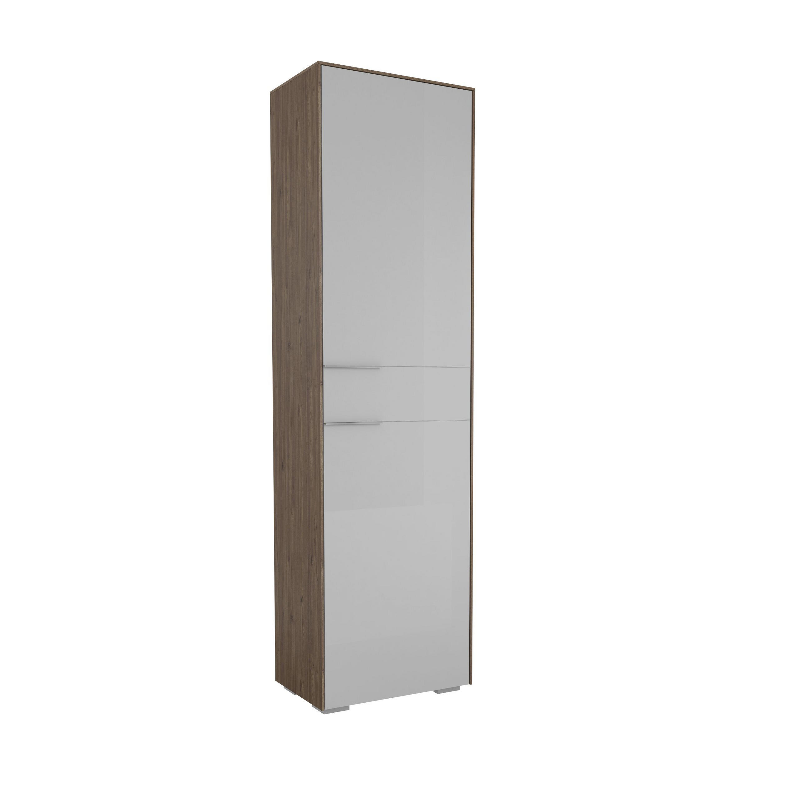 GARDEROBENSCHRANK Hellgrau, Walnussfarben - Chromfarben/Walnussfarben, Design, Glas/Holzwerkstoff (55,8/199,1/37,3cm) - Voleo