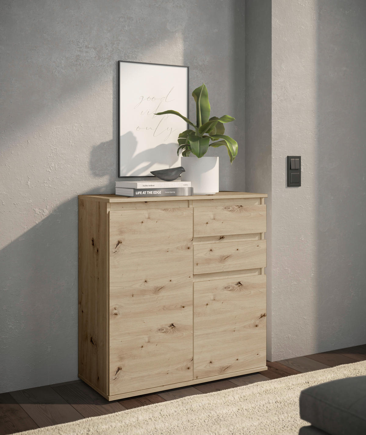 KOMMODE Brest, 80/84/35 cm, 1 Schublade(n)  - Eiche Artisan/Grau, Design, Holzwerkstoff/Kunststoff (80/84/35cm) - Boxxx