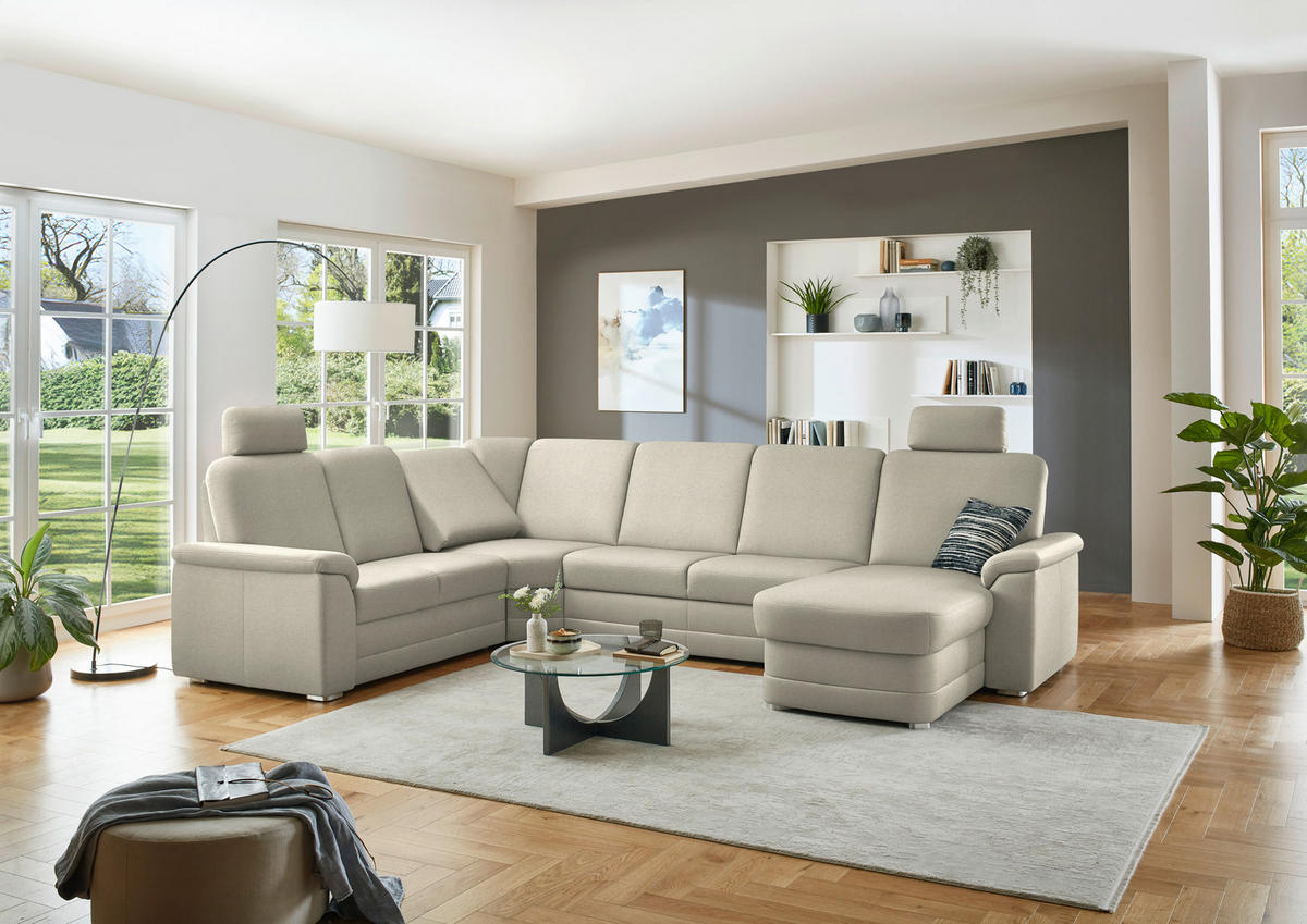 WOHNLANDSCHAFT  in Chenille Silberfarben  - Silberfarben/Alufarben, KONVENTIONELL, Holz/Textil (235/329/160cm) - Beldomo Comfort