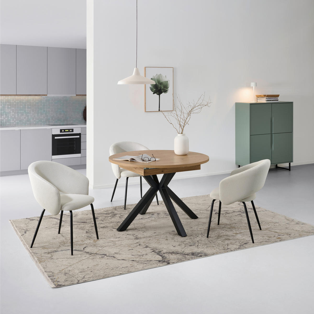 AUSZIEHTISCH Schwarz, Eiche Artisan rund  ausziehbar  - Schwarz/Eiche Artisan, KONVENTIONELL, Holzwerkstoff/Metall (110-150/76/110cm) - MID.YOU