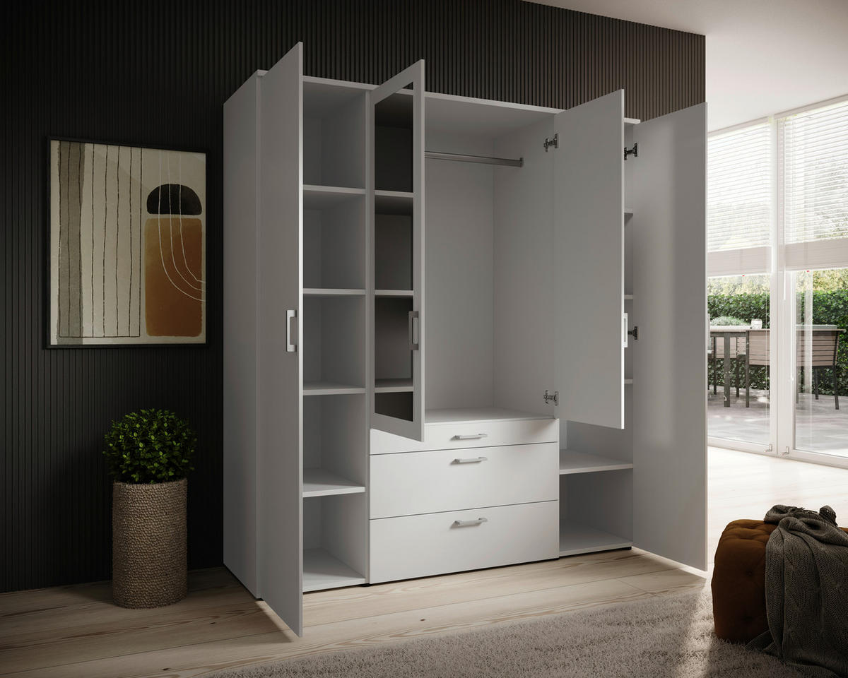 DREHTÜRENSCHRANK in Weiss  - Weiss/Alufarben, Modern, Glas/Holzwerkstoff (180/195/56cm) - Livetastic