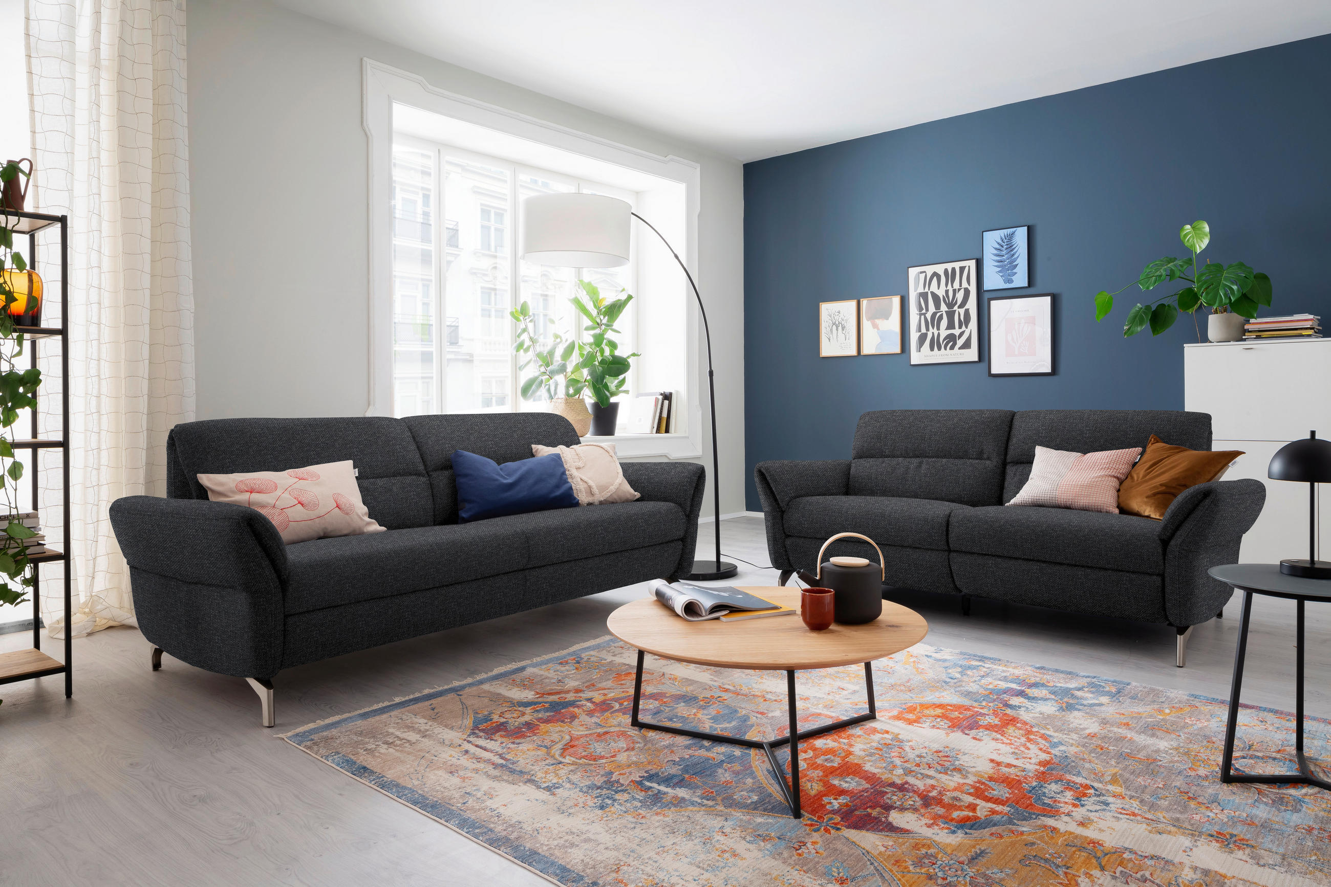 2-SITZER-SOFA in Flachgewebe Anthrazit  - Anthrazit/Nickelfarben, Design, Textil/Metall (186/87/100cm) - Schöner Wohnen