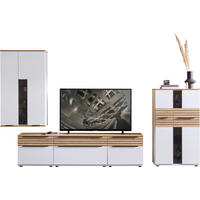 WOHNWAND  in Weiß, Eichefarben  330/215/45 cm  - Eichefarben/Schwarz, KONVENTIONELL, Glas/Holzwerkstoff (330/215/45cm) - Venda