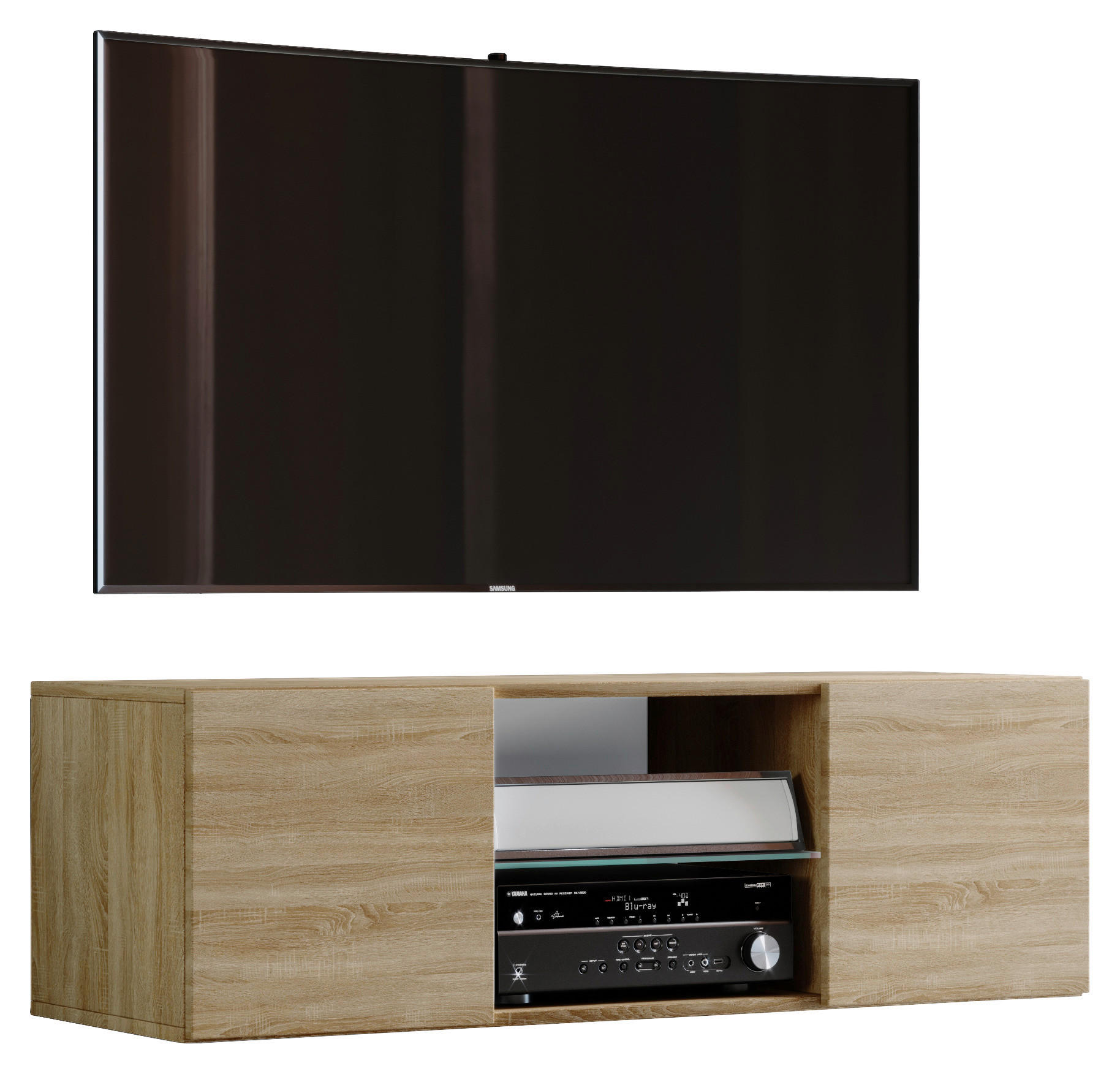 LOWBOARD  in 115/40/36 cm  - Alufarben/Sonoma Eiche, MODERN, Glas/Holzwerkstoff (115/40/36cm) - MID.YOU