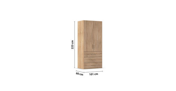 DREHTÜRENSCHRANK in Eichefarben - Eichefarben/Silberfarben, Design, Holzwerkstoff/Kunststoff (101/223/60cm) - Novel