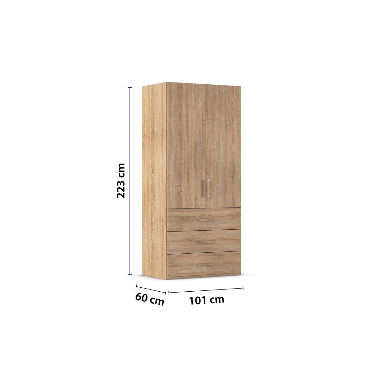 DREHTÜRENSCHRANK 101/223/60 cm 2-türig Eichefarben  - Eichefarben/Silberfarben, Design, Holzwerkstoff/Kunststoff (101/223/60cm) - Novel