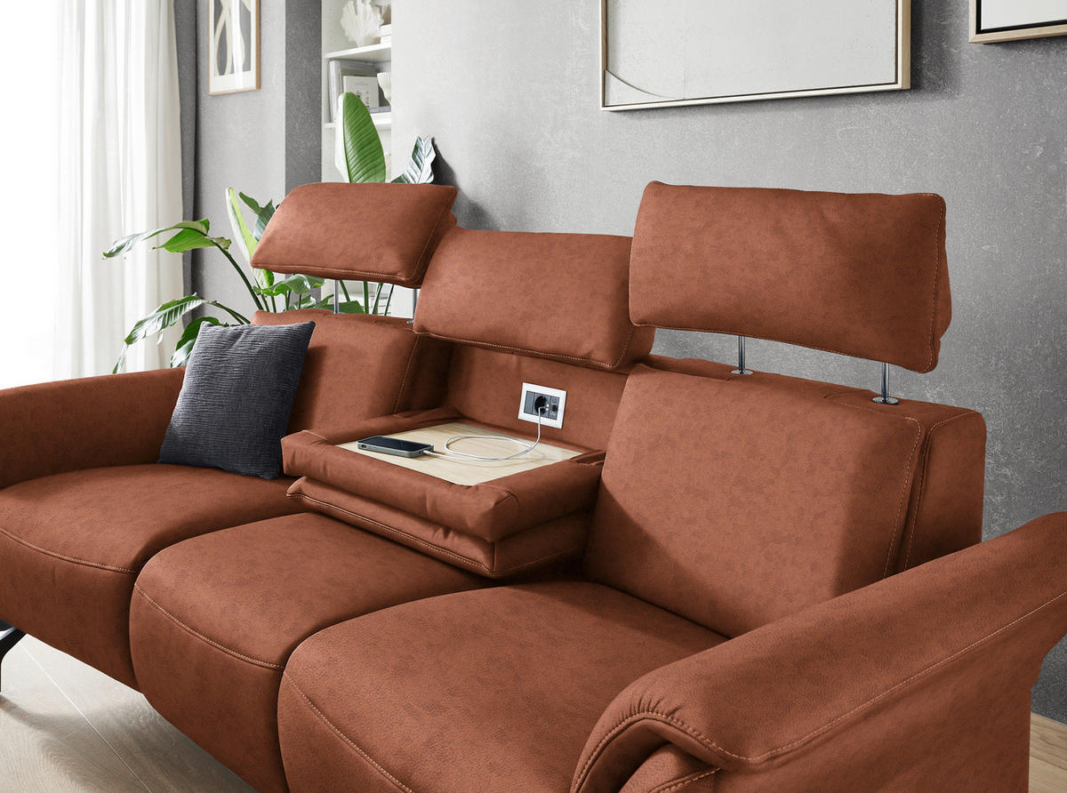 TRAPEZSOFA in Echtleder Cognac  - Cognac/Schwarz, Konventionell, Leder/Metall (221/103/95cm) - Dieter Knoll