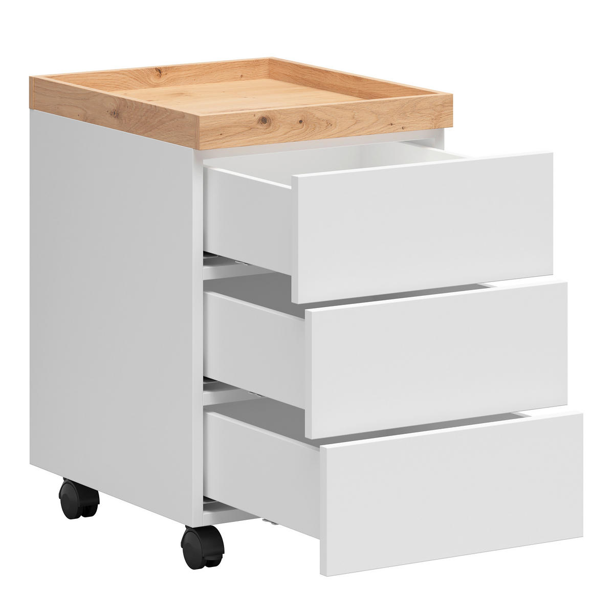 ROLLCONTAINER Weiß, Eiche Artisan  - Weiß/Eiche Artisan, KONVENTIONELL, Holzwerkstoff/Kunststoff (40/61/46cm) - Novel
