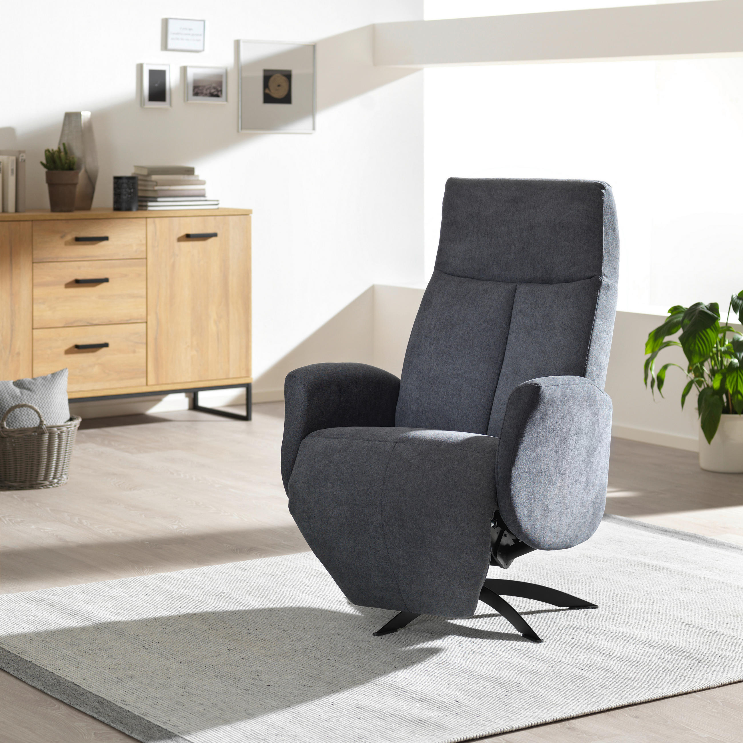 RELAXSESSEL Relaxfunktion    - Anthrazit/Schwarz, Design, Textil/Metall (70/110/81cm) - Welnova