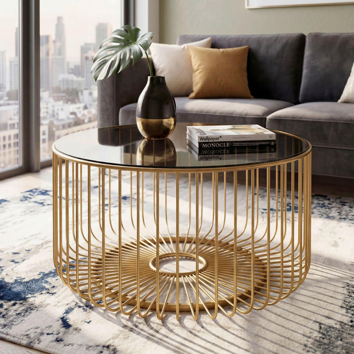 COUCHTISCH in Metall 60/60/35 cm  - Goldfarben, Design, Glas/Metall (60/60/35cm) - MID.YOU