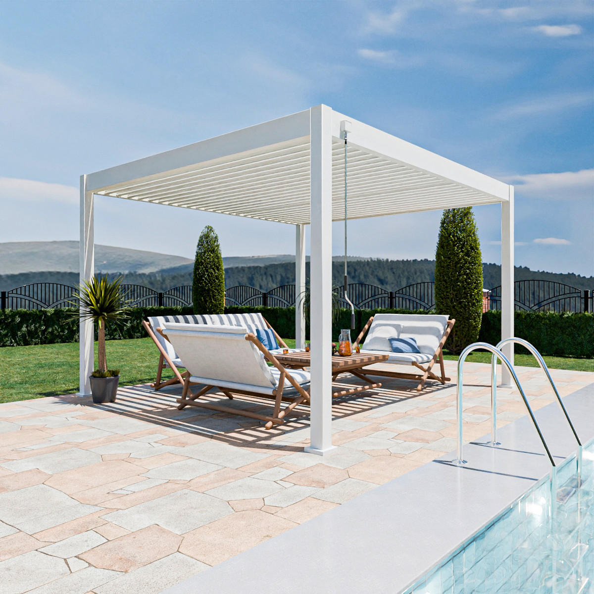 PERGOLA 360/255/400 cm Aluminium  - Weiß Hochglanz, Basics, Metall (360/255/400cm) - Gardenson