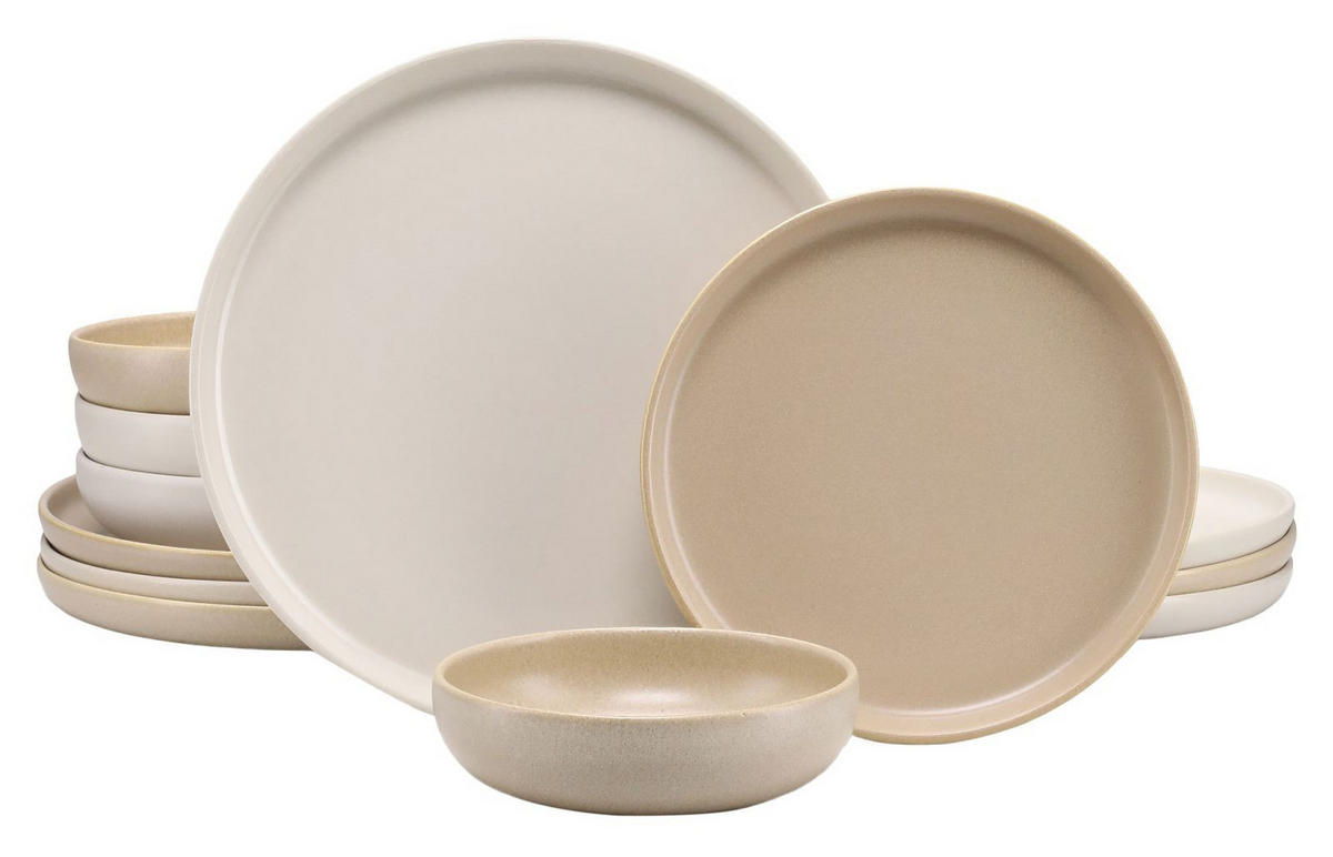 TAFELSERVICE Creme, Sandfarben Uno Toscana 12-teilig  - Sandfarben/Creme, Basics, Keramik - Creatable