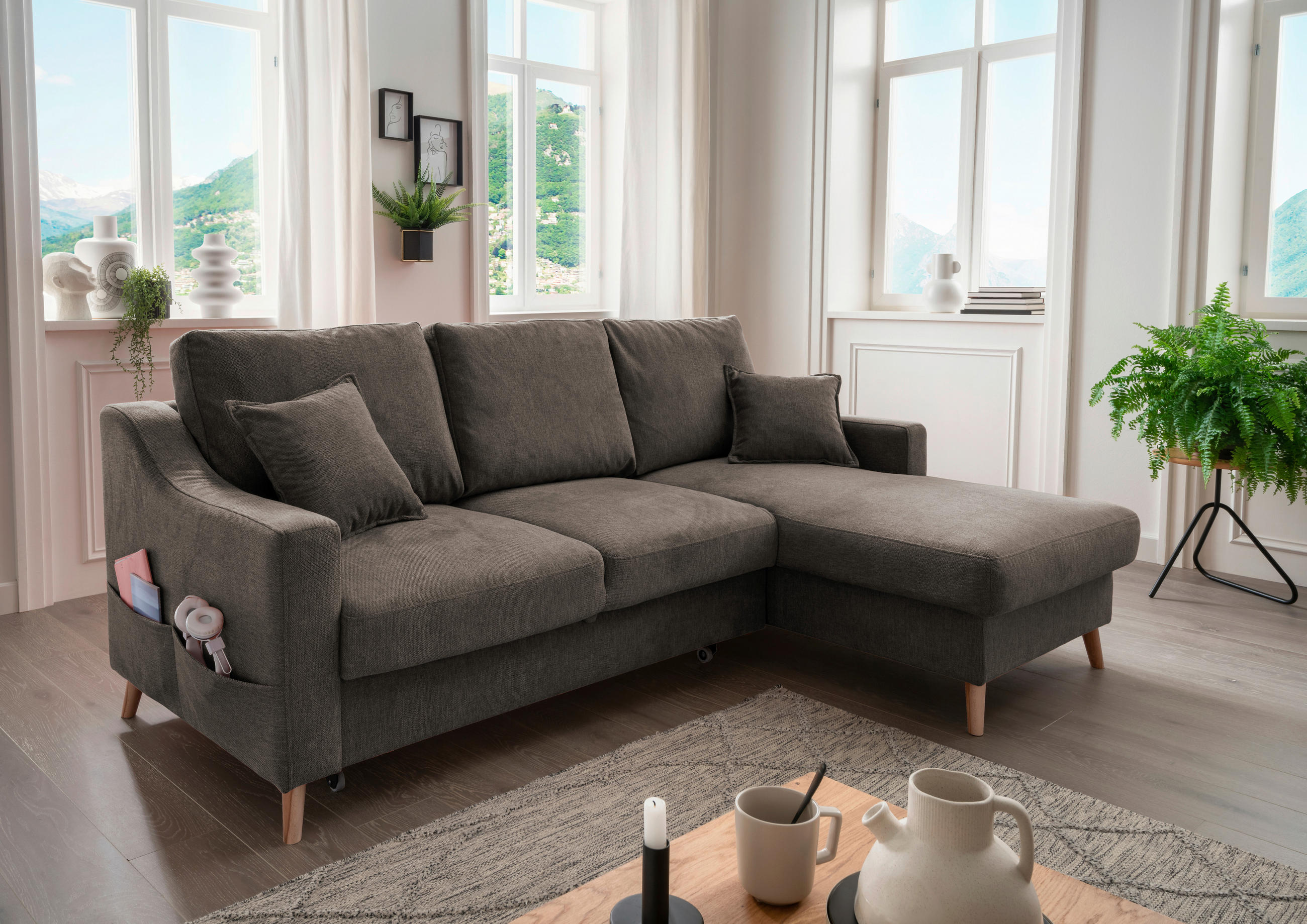 WOHNLANDSCHAFT Braun Struktur - Naturfarben/Braun, KONVENTIONELL, Holz/Textil (228/150cm) - P & B