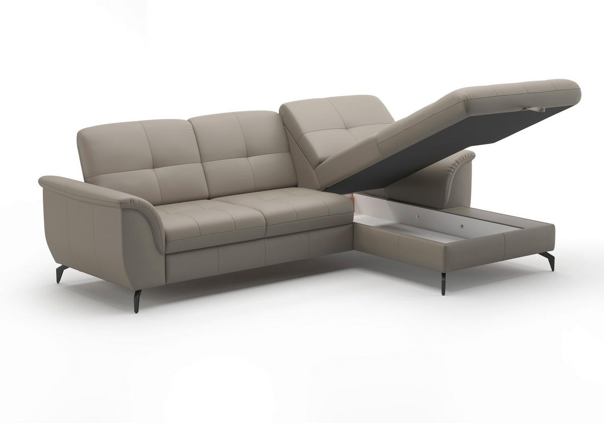 ECKSOFA in Echtleder Grau  262/164 cm  - Schwarz/Grau, MODERN, Leder/Metall (262/164cm) - Sit & More