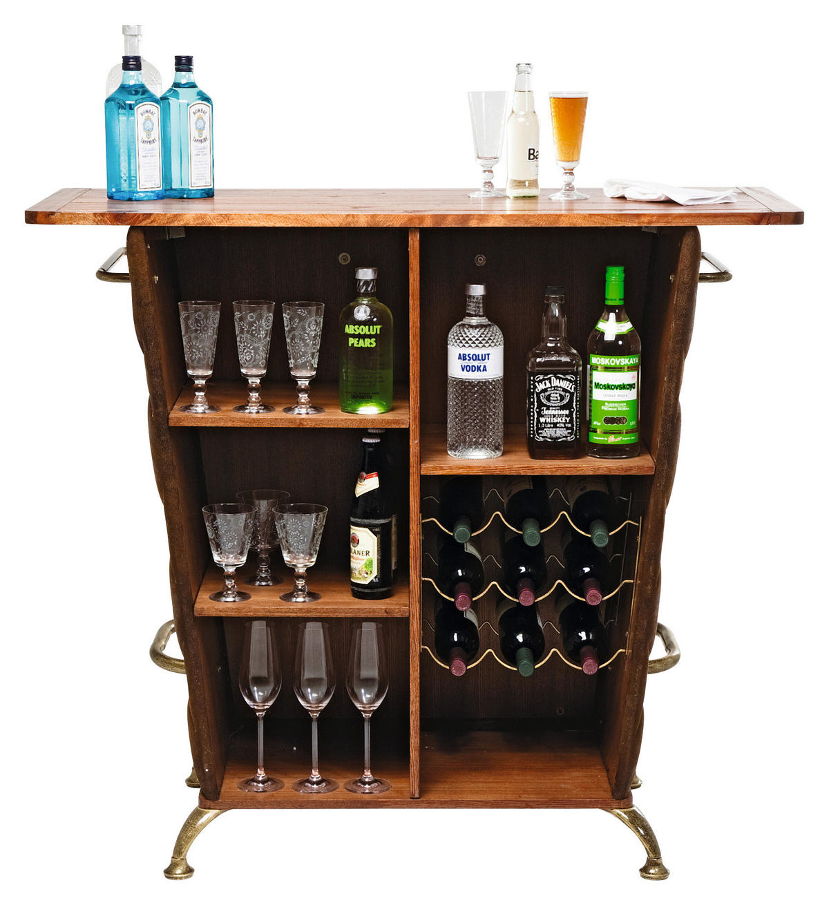 BAR in Braun, Eichefarben, Goldfarben  - Eichefarben/Goldfarben, Design, Holzwerkstoff/Textil (120/104/48cm)