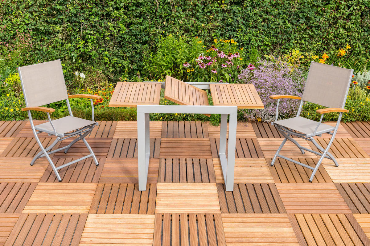 ZAHRADNÍ STŮL, dřevo, kov, 80-120/74/70 cm - barvy stříbra/barvy akácie, Konvenční, kov/dřevo (80-120/74/70cm) - Gardenson