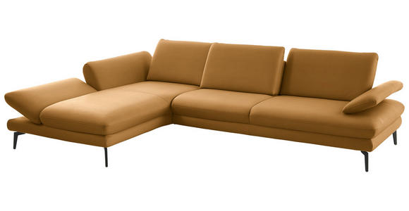 ECKSOFA in Echtleder Currygelb 195/308 cm - Currygelb/Schwarz, Design, Leder/Metall (195/308cm) - Dieter Knoll