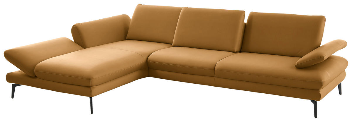 ECKSOFA in Echtleder Currygelb  - Currygelb/Schwarz, Design, Leder/Metall (195/308cm) - Dieter Knoll