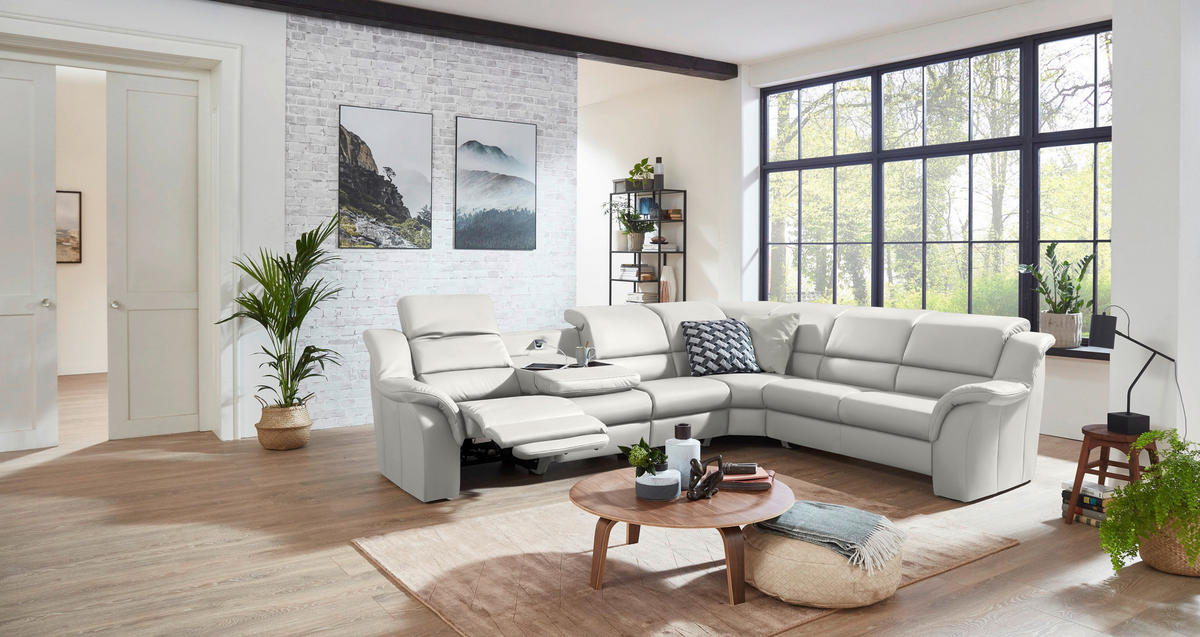ECKSOFA  in Echtleder Weiß  324/260 cm  - Chromfarben/Weiß, KONVENTIONELL, Leder/Kunststoff (324/260cm) - Cantus