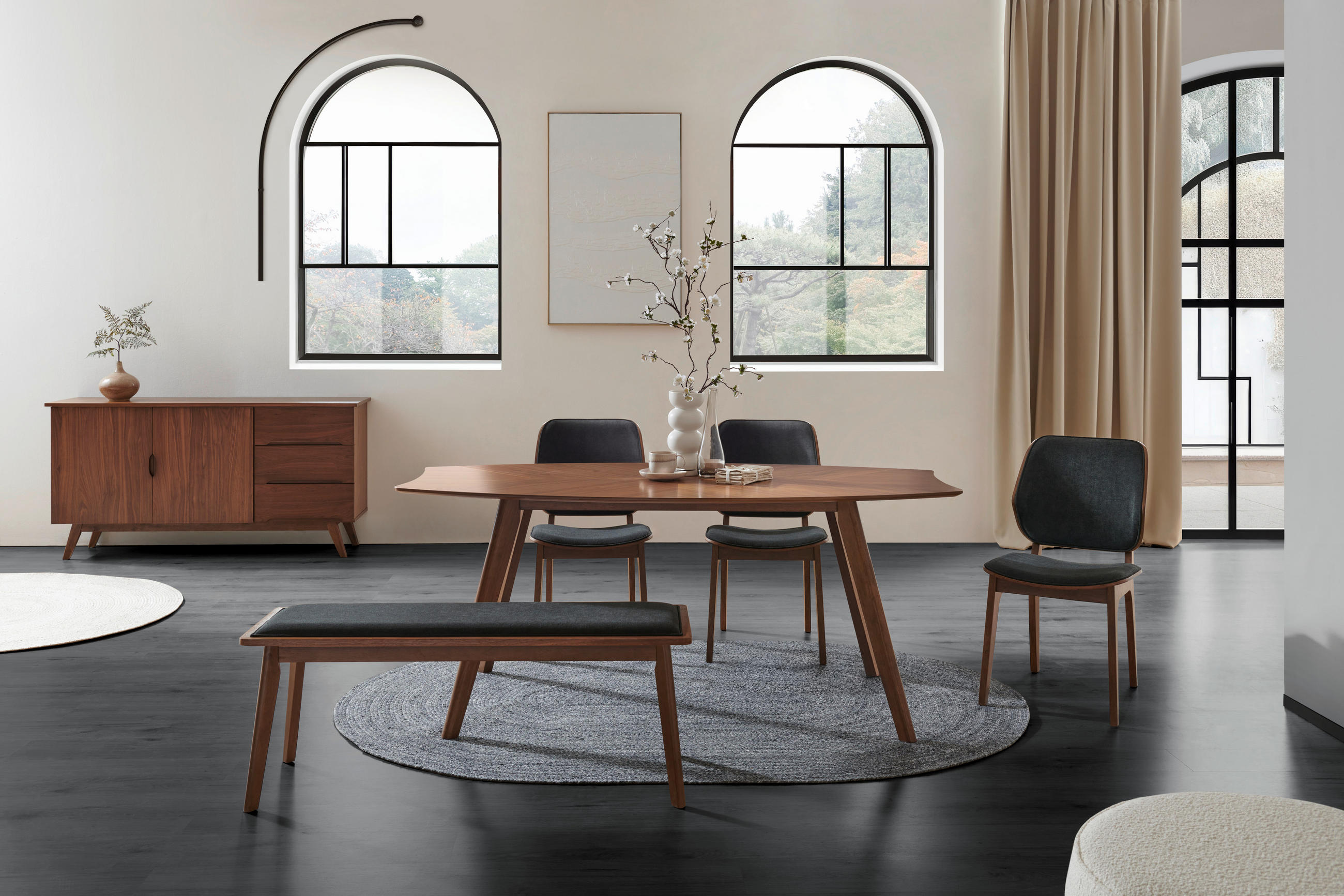 ESSTISCH Kautschukholz furniert formgebogen Walnussfarben  - Walnussfarben, LIFESTYLE, Holz/Holzwerkstoff (180/90/75cm) - Livetastic