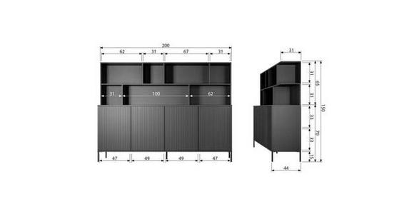 BUFFET Schwarz, Dunkelbraun  200/150/44 cm  - Dunkelbraun/Schwarz, Design, Holz/Holzwerkstoff (200/150/44cm) - Ambia Home