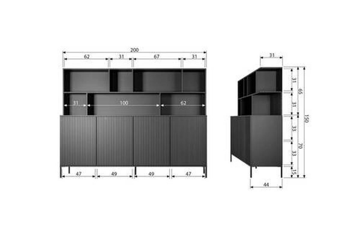 BUFFET 200/150/44 cm  in Schwarz, Dunkelbraun  - Dunkelbraun/Schwarz, Design, Holz/Holzwerkstoff (200/150/44cm) - Ambia Home