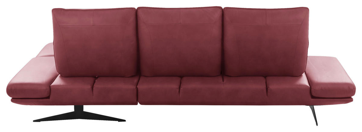 ECKSOFA Kirschrot Echtleder Armteilverstellung, Kopfteilverstellung, Sitztiefenverstellung  - Schwarz/Kirschrot, Design, Leder/Metall (291/180cm) - Celina Home