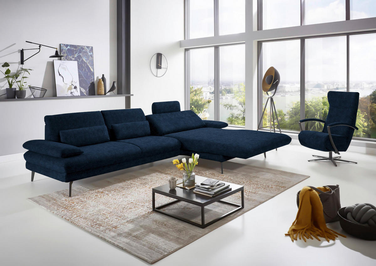 ECKSOFA in Velours Dunkelblau  - Schwarz/Dunkelblau, Design, Textil/Metall (310/180cm) - Dieter Knoll