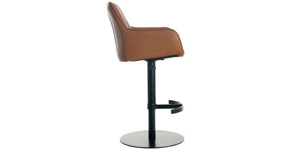 BARHOCKER Echtleder Schwarz, Cognac Eisen Lederauswahl, Sitzfläche 360° drehbar, automatische Rückholfunktion - Cognac/Schwarz, Design, Leder/Metall (54/92-112/55cm) - Novel
