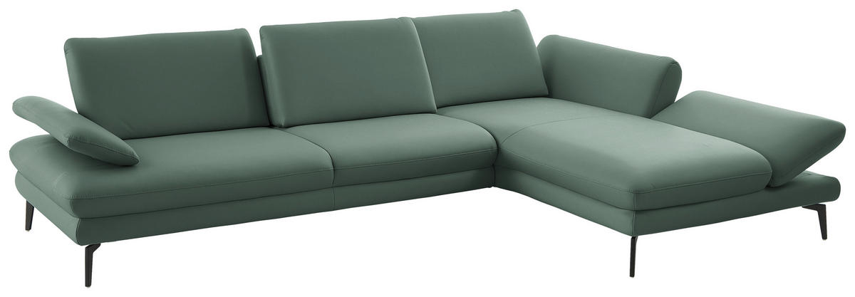ECKSOFA in Echtleder Opal  - Opal/Schwarz, Design, Leder/Metall (308/195cm) - Dieter Knoll