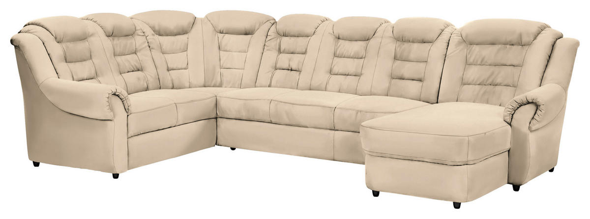 WOHNLANDSCHAFT in Lederlook Beige  - Beige/Schwarz, Konventionell, Kunststoff/Textil (216/333/165cm) - Livetastic