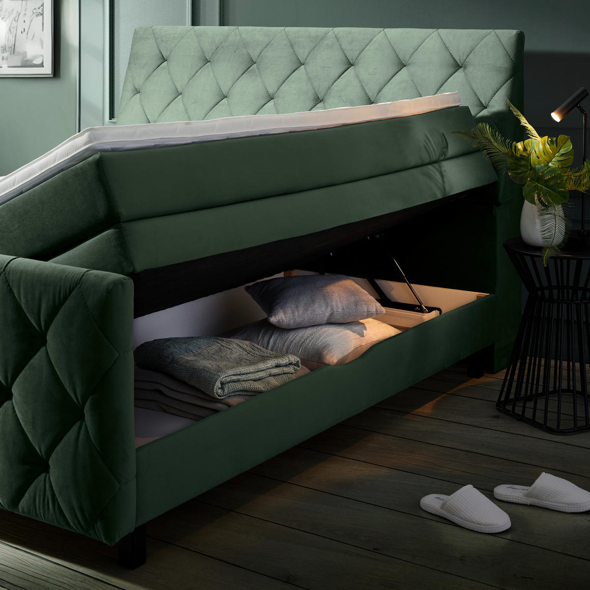 BOXSPRINGBETT 180/200 cm  in Grün  - Schwarz/Grün, KONVENTIONELL, Holz/Textil (180/200cm) - Ti'me