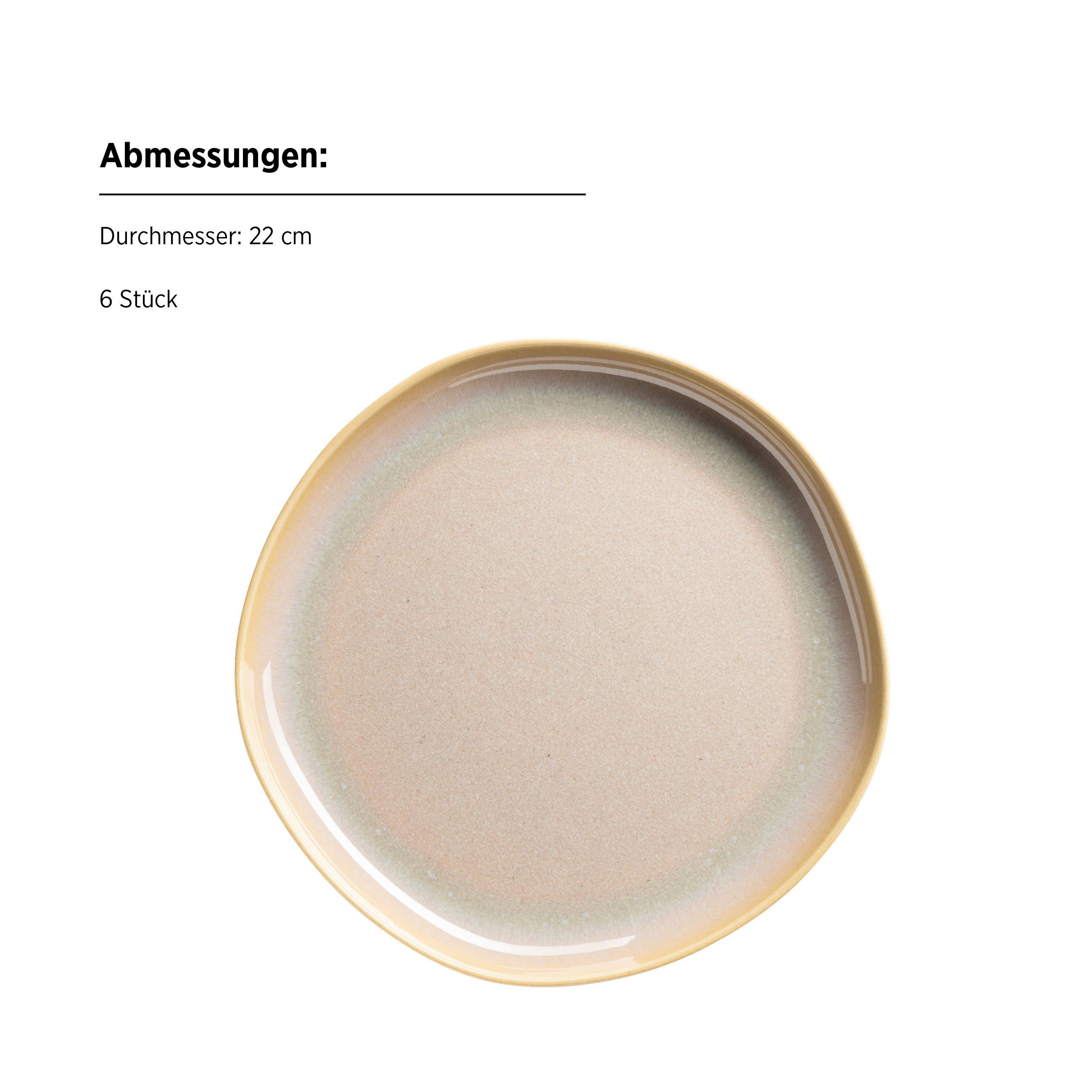 DESSERTTELLERSET Sandfarben 6-teilig 22 cm Cordelia  - Sandfarben, Trend, Keramik (22cm) - Mäser