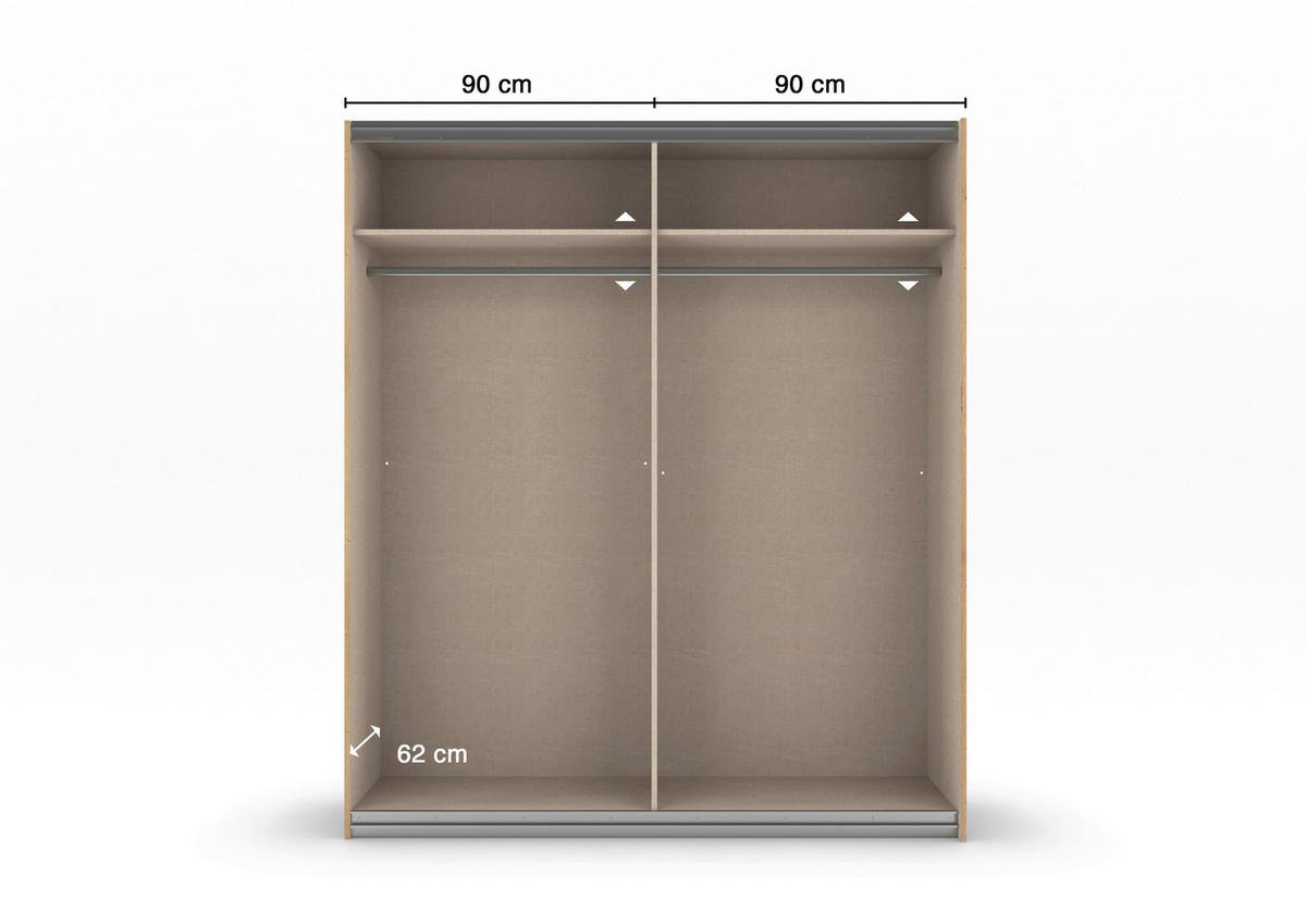 SCHWEBETÜRENSCHRANK 181/210/62 cm 2-türig Grau, Eiche Artisan  - Eiche Artisan/Grau, MODERN, Holzwerkstoff/Metall (181/210/62cm) - Rauch Möbel