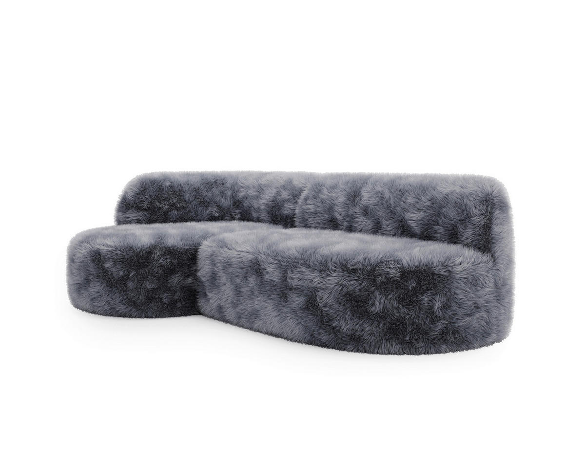 ECKSOFA Teddystoff Dunkelgrau  - Dunkelgrau/Schwarz, Design, Kunststoff/Textil (156/218cm) - Livetastic