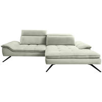 ECKSOFA in Webstoff Weiß  288/179-202 cm  - Schwarz/Weiß, Design, Textil/Metall (288/179-202cm) - Stylife