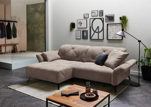 Thumbnail - Moderano Ecksofa, Taupe, Textil, 2-Sitzer, Ottomane links, L-Form, 262x173 cm, Lederauswahl, Stoffauswahl, Rücken echt, ...